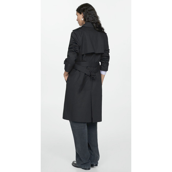 NEW MANGO BLACK POLANA CLASSIC TRENCH JACKET COAT WITH BELT SZ M - Picture 3 of 8